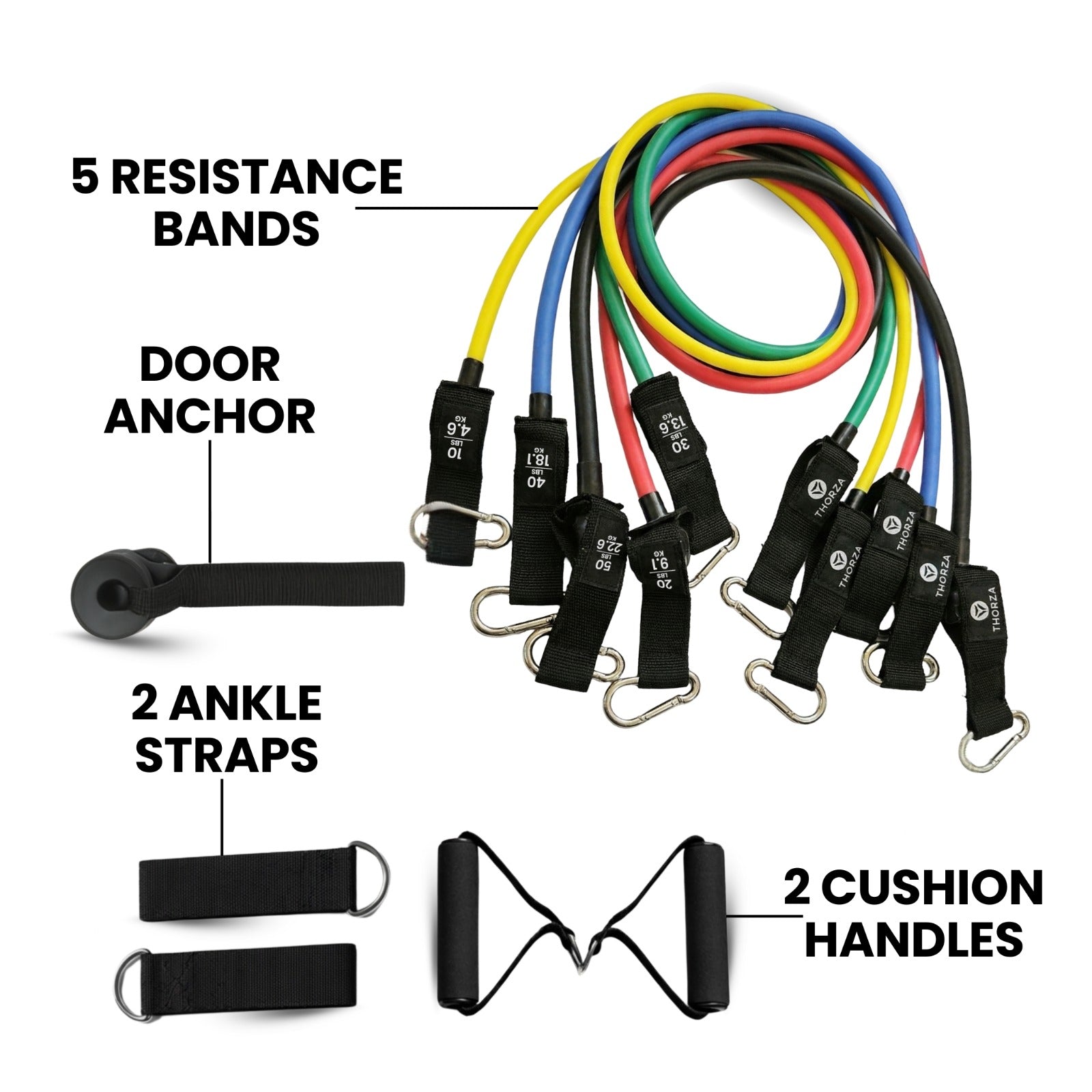 THORZA 11-Piece Full Body Strength Training with Resistance Bands Set