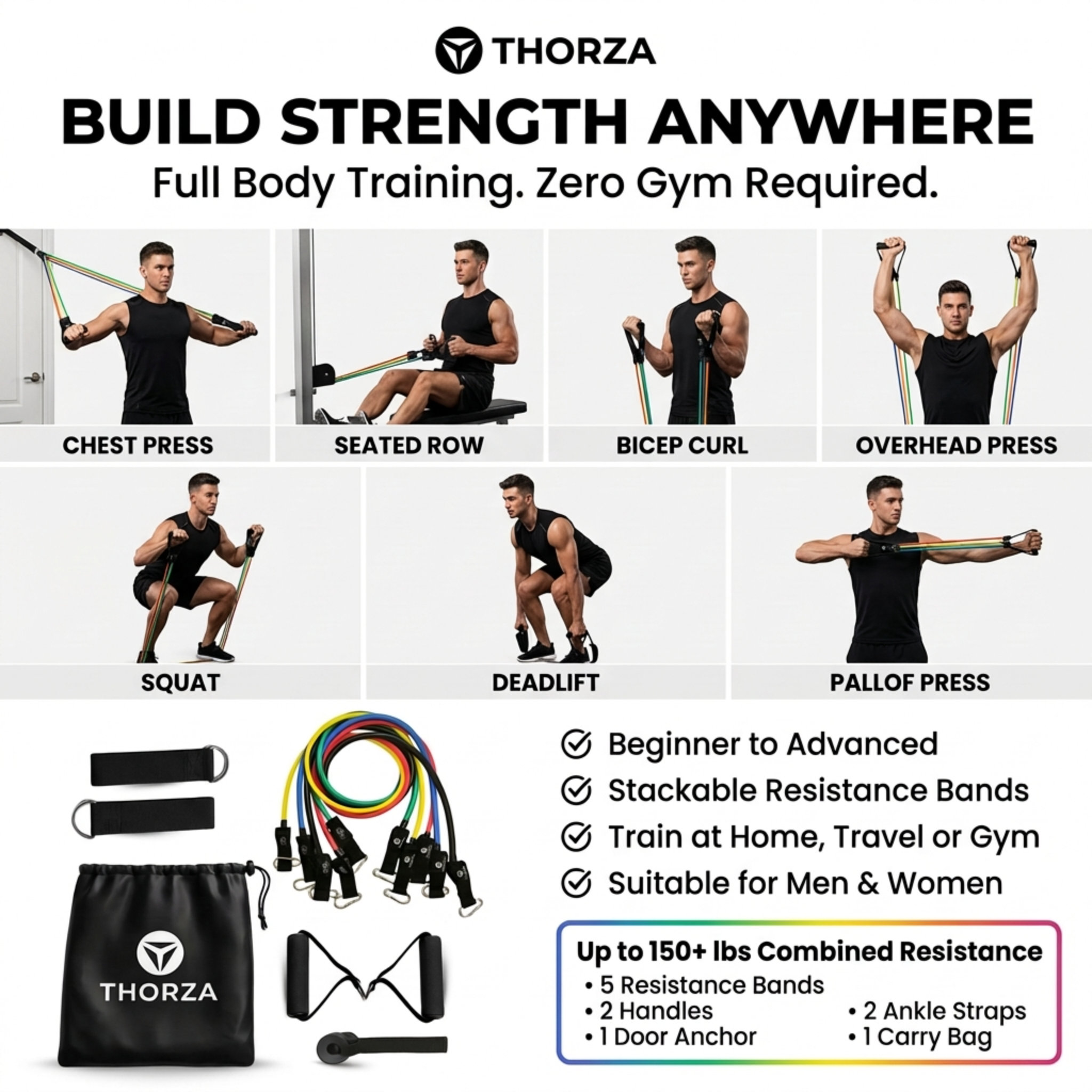 Thorza 11-Piece Full Body Strength Training with Resistance Bands Set