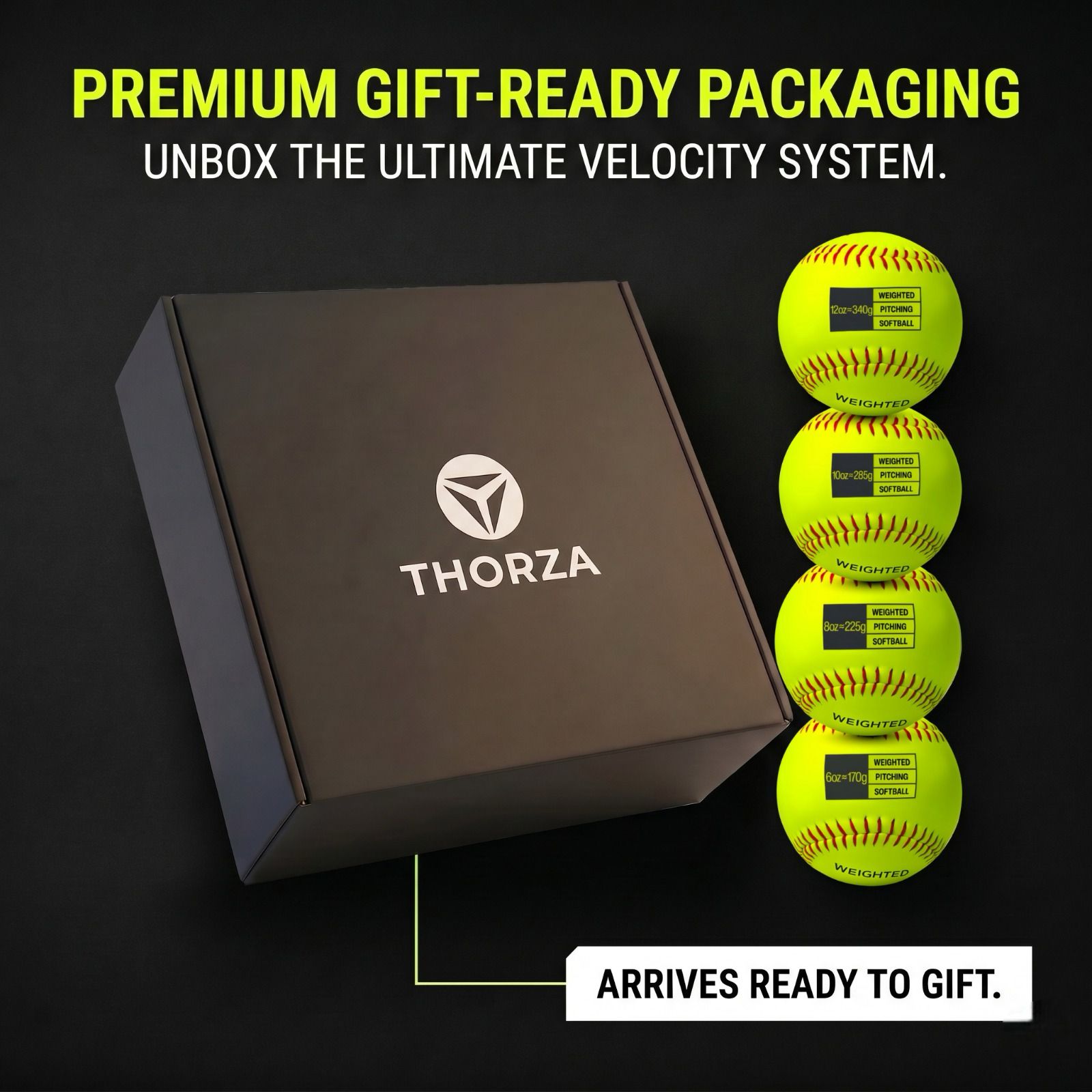Thorza 12" Weighted Training Softballs Set of 4 (6, 8, 10 & 12 oz)
